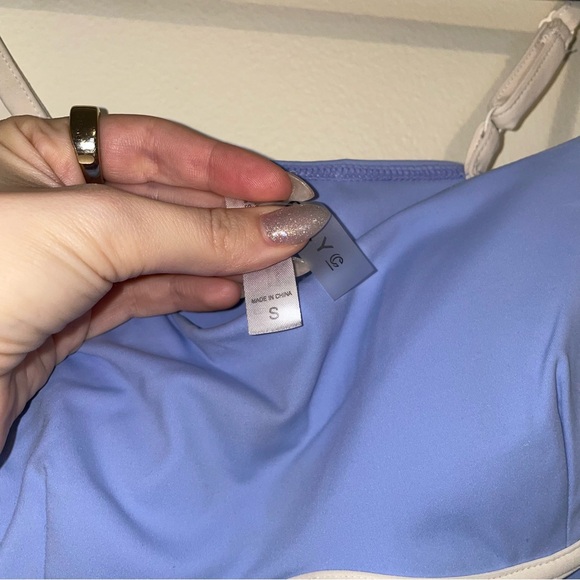 Kimberly | Blue and Cream Sports Bra with Adjustable Straps - Picture 4 of 5